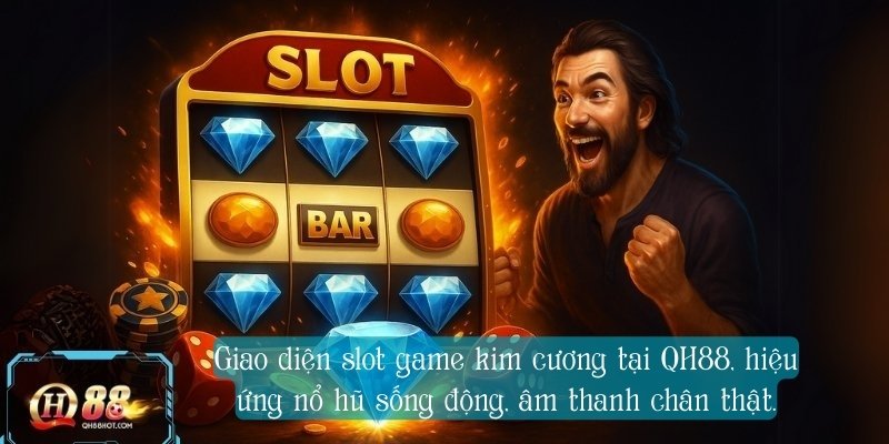Giao diện slot game kim cương tại QH88, hiệu ứng nổ hũ sống động, âm thanh chân thật.