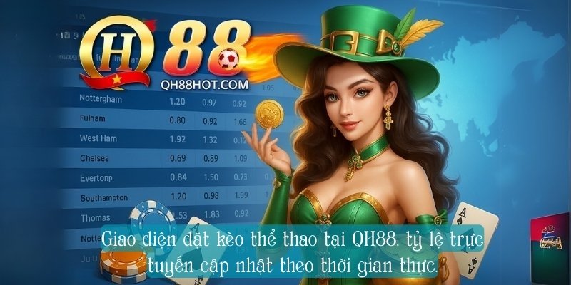 Giao diện đặt kèo thể thao tại QH88, tỷ lệ trực tuyến cập nhật theo thời gian thực.